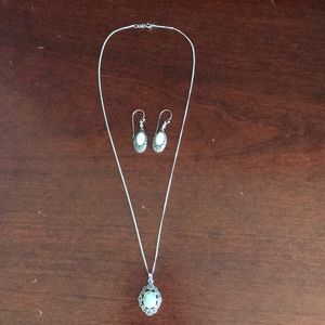 Jade? marcasite, Sterling 925 necklace & earrings